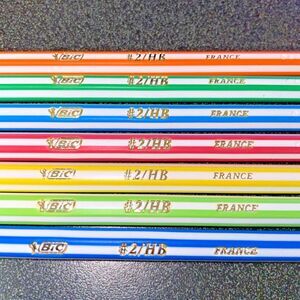 Vintage Bic #2 HB Pencils Lot of 7 Made In France‎ Assorted Striped